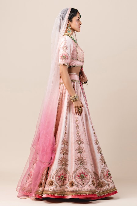 Off White And Maroon Designer Lehenga Choli With Bandhani Dupatta