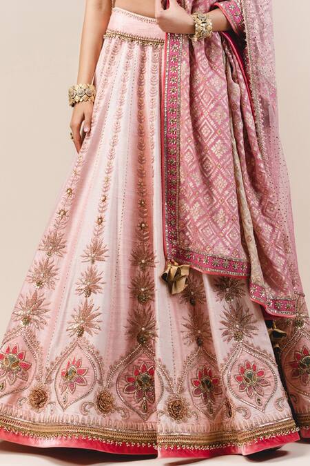 Buy Tarun Tahiliani Pink Lehenga And Blouse Raw Silk Dupatta Bandhani Embroidered Bridal Set Online at Aza Fashions Buy_Tarun Tahiliani_Pink Lehenga And Blouse Raw Silk Dupatta Bandhani Embroidered Bridal Set_Online_at_Aza_Fashions