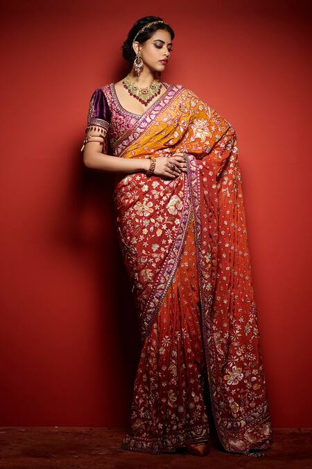 Orange Silk Saree - Kala Kunj Saree Vatika