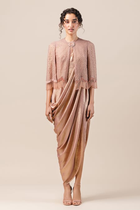 Tarun Tahiliani Draped Dress with Cape 