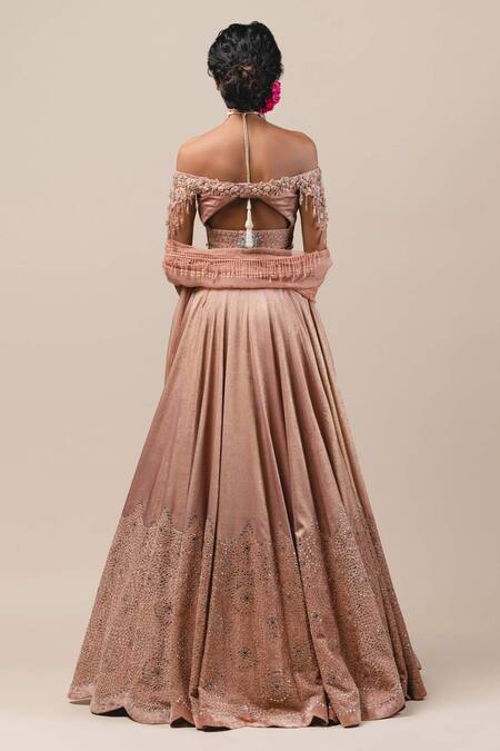 Shop Tarun Tahiliani Pink Tulle, Velvet Lehenga Set at Aza Fashions Shop_Tarun Tahiliani_Pink Tulle, Velvet Lehenga Set_at_Aza_Fashions