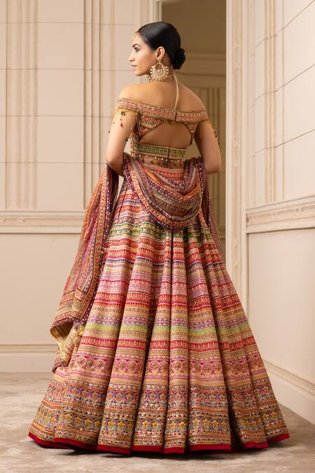 Shop Tarun Tahiliani Multi Color Dupatta Sheer , Lehenga And Blouse & Embroidered Set at Aza Fashions Shop_Tarun Tahiliani_Multi Color Dupatta Sheer , Lehenga And Blouse & Embroidered Set_at_Aza_Fashions