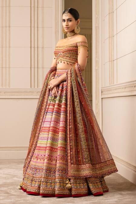 Tarun Tahiliani Multi Color Dupatta Sheer , Lehenga And Blouse & Embroidered Set Online at Aza Fashions Tarun Tahiliani_Multi Color Dupatta Sheer , Lehenga And Blouse & Embroidered Set_Online_at_Aza_Fashions