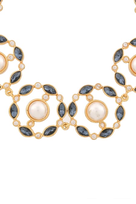 Buy_Zeeya Luxury Jewellery_Blue Stone Floral Motif Necklace_Online_at_Aza_Fashions