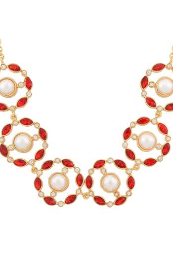 Buy_Zeeya Luxury Jewellery_Gold Plated Stone Embellished Floral Motif Necklace_Online_at_Aza_Fashions