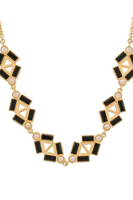 Buy_Zeeya Luxury Jewellery_Black Stone Triangular Motif Studded Necklace_Online_at_Aza_Fashions