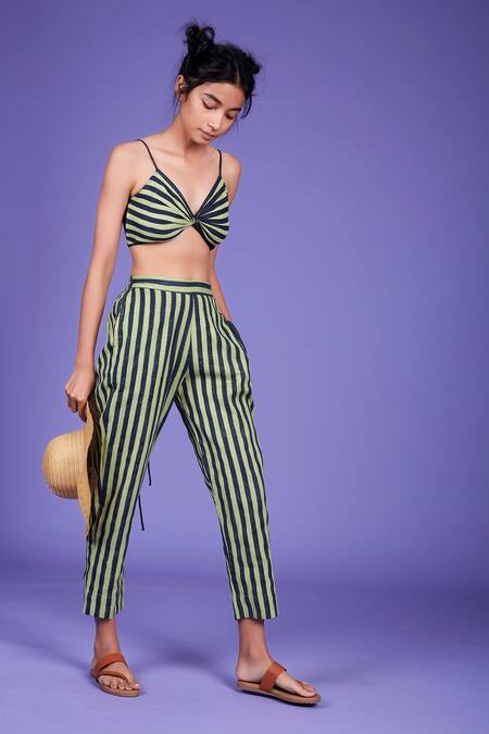 MATI Green Cotton Striped Pant Set Online at Aza Fashions MATI_Green Cotton Striped Pant Set_Online_at_Aza_Fashions