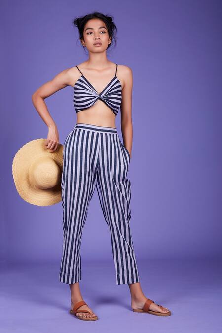 MATI_Purple Cotton Striped Pant Set_Online_at_Aza_Fashions