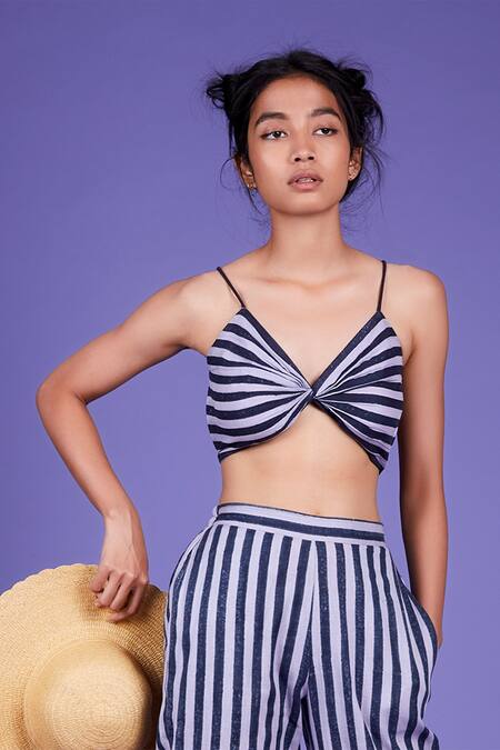 MATI_Purple Cotton Striped Pant Set_at_Aza_Fashions