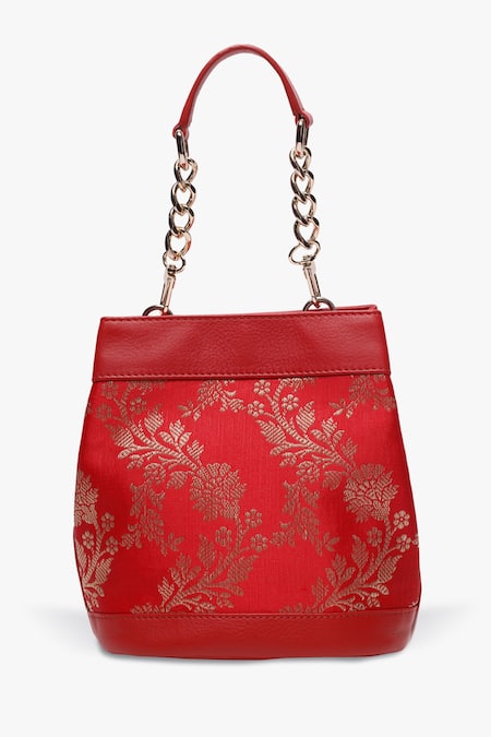 Tan & Loom Red Embroidery Rani Brocade Woven Batwa Online at Aza Fashions Tan & Loom_Red Embroidery Rani Brocade Woven Batwa _Online_at_Aza_Fashions