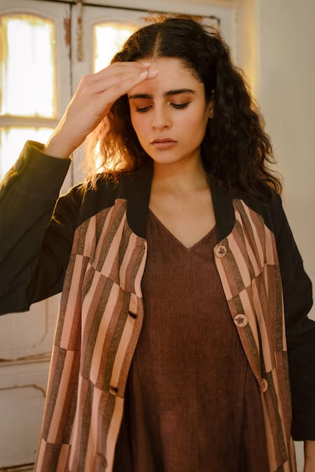 Shop_Ayaka_Multi Color 100% Cotton Corduroy, 100% Soy Organic Cotton, Block Printed Jacket_Online_at_Aza_Fashions