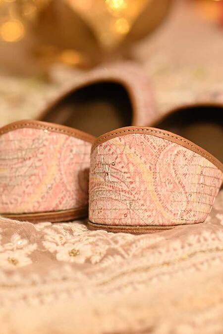 Buy Coral Haze Peach Embroidered Bridget Printed And Juttis Online at Aza Fashions Buy_Coral Haze_Peach Embroidered Bridget Printed And Juttis_Online_at_Aza_Fashions