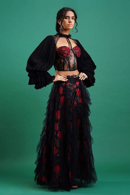 Nidhi Yasha_Black Viscose Printed Trousers _Online_at_Aza_Fashions