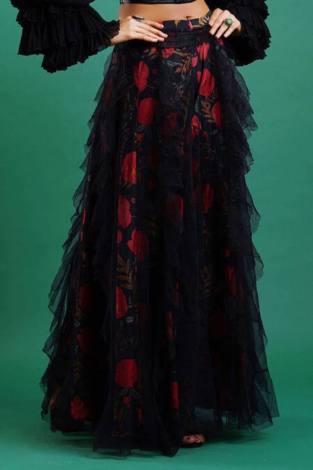 Shop_Nidhi Yasha_Black Viscose Printed Trousers _Online_at_Aza_Fashions