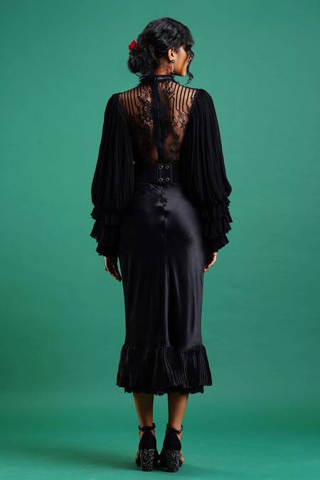 Shop Nidhi Yasha Black Viscose Embroidery Round Top at Aza Fashions Shop_Nidhi Yasha_Black Viscose Embroidery Round Top _at_Aza_Fashions