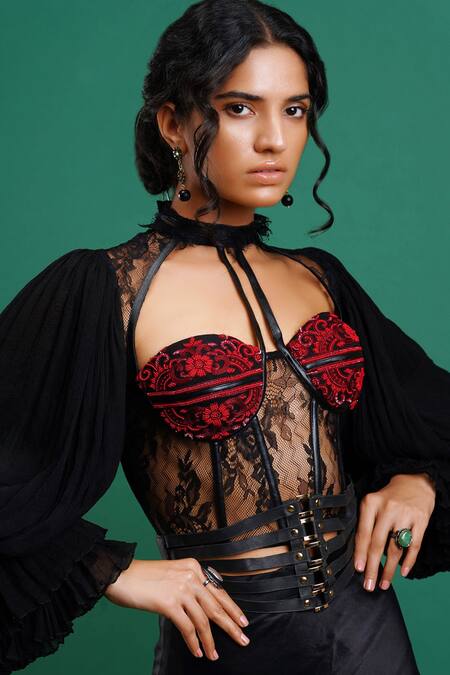 Nidhi Yasha Black Viscose Embroidery Round Top Online at Aza Fashions Nidhi Yasha_Black Viscose Embroidery Round Top _Online_at_Aza_Fashions