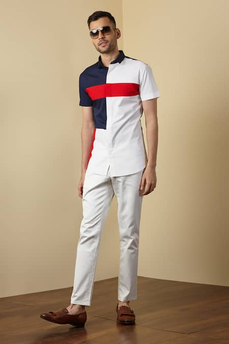 Seven White Cotton Colorblock Shirt 