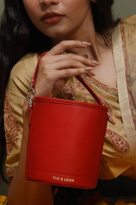 Tan & Loom Red Barrel Leather Potli Bag 