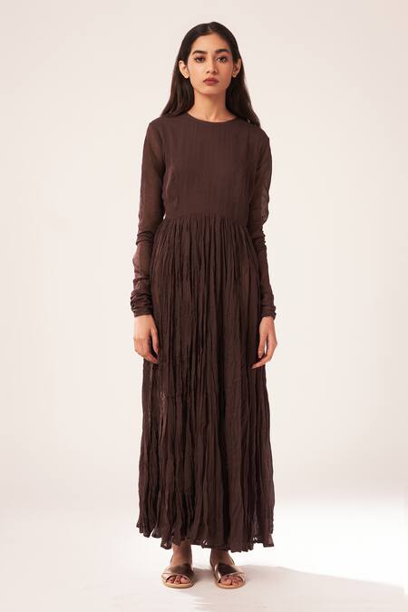 Dot_Brown Cotton Anarkali _Online_at_Aza_Fashions