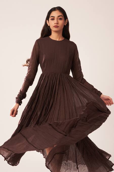 Buy_Dot_Brown Cotton Anarkali _Online_at_Aza_Fashions