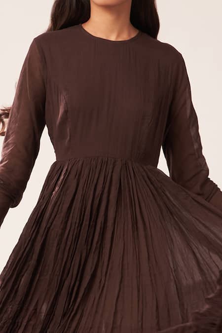 Dot_Brown Cotton Anarkali _at_Aza_Fashions