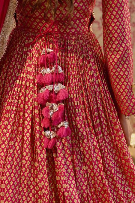 Buy_Bhumika Sharma_Pink Georgette V Neck Printed Anarkali Set_Online_at_Aza_Fashions