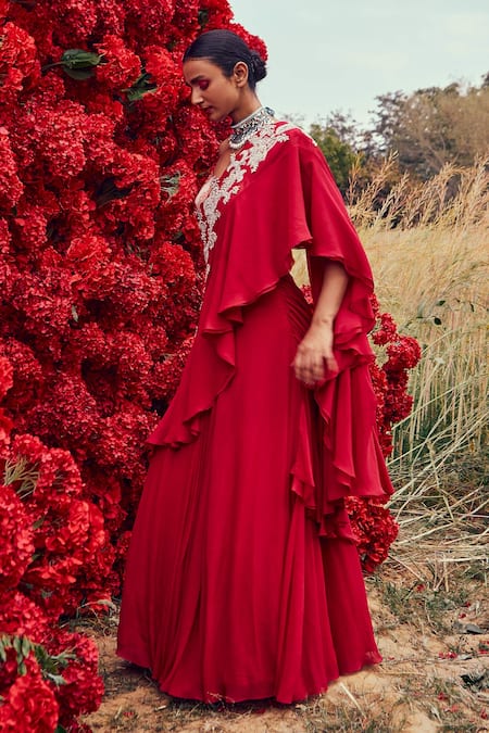 Shop_Bhumika Sharma_Pink Georgette, Shantoon And Net Embroidered Pre-stitched Saree With Blouse_Online_at_Aza_Fashions