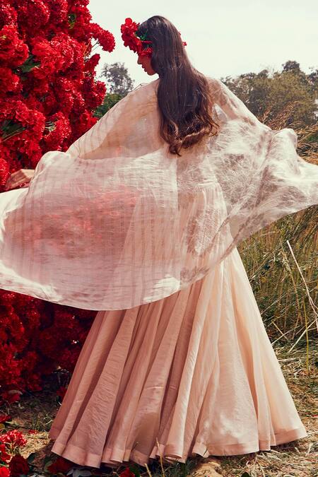 Buy_Bhumika Sharma_Beige Organza, Shantoon, Net And Satin Crepe Dabka & Embroidered Cape Lehenga Set _Online_at_Aza_Fashions