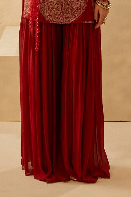 Shop_Bhumika Sharma_Red Georgette Round Printed Kurta And Pant Set_Online_at_Aza_Fashions