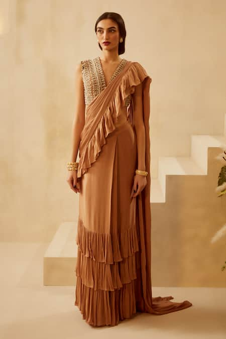 Bhumika Sharma Ruffle Pre-Draped Saree Set 