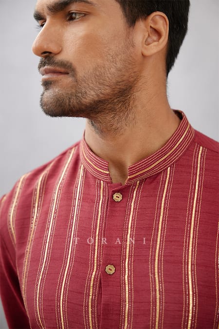 Buy_Torani_Red Kurta Viscose Raw , Salwar Cotton Gota, Sanobar Aadeel Work Set _Online_at_Aza_Fashions