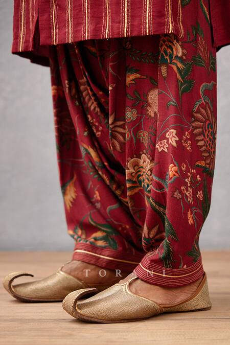 Torani_Red Kurta Viscose Raw , Salwar Cotton Gota, Sanobar Aadeel Work Set _at_Aza_Fashions