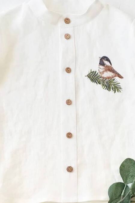 Buy_Bagichi_White Linen, Cotton Embroidery Shirt _Online_at_Aza_Fashions