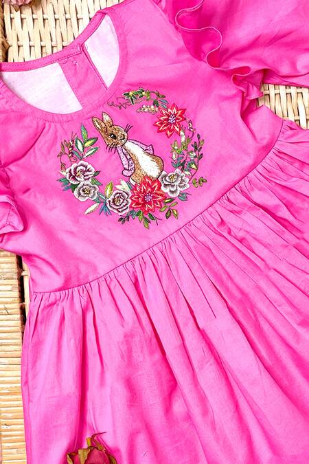 Bagichi Pink Cotton Embroidery Dress Online at Aza Fashions Bagichi_Pink Cotton Embroidery Dress _Online_at_Aza_Fashions