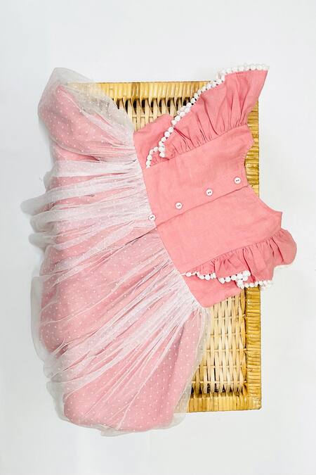 Buy Bagichi Pink Cotton, Linen Ruffles, Lace Dress Online at Aza Fashions Buy_Bagichi_Pink Cotton, Linen Ruffles, Lace Dress _Online_at_Aza_Fashions