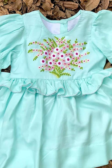 Bagichi_Green Cotton, Rayon Embroidery Dress _Online_at_Aza_Fashions