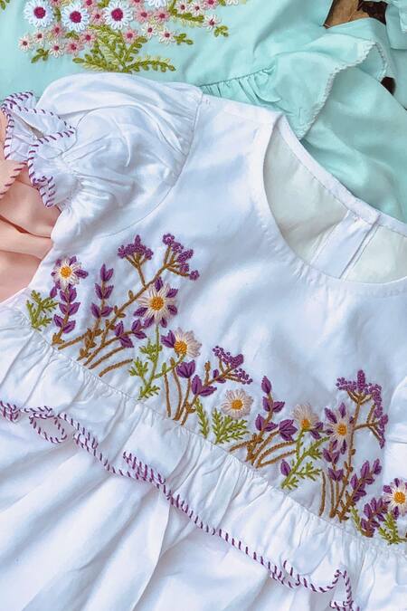 Bagichi_White Cotton, Rayon Embroidery Dress _Online_at_Aza_Fashions