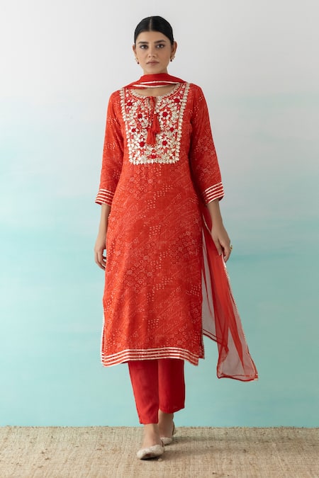 Basanti - Kapde Aur Koffee Bandhani Print Kurta Set 