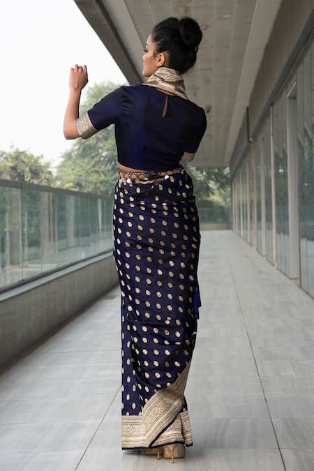 Shop Neha & Tarun Blue Saree Pure Katan Silk Round With Blouse at Aza Fashions Shop_Neha & Tarun_Blue Saree Pure Katan Silk Round With Blouse _at_Aza_Fashions