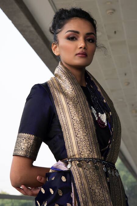 Neha & Tarun Blue Saree Pure Katan Silk Round With Blouse at Aza Fashions Neha & Tarun_Blue Saree Pure Katan Silk Round With Blouse _at_Aza_Fashions