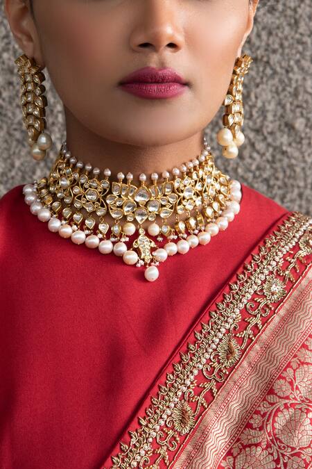 Neha & Tarun Red Saree And Blouse Pure Katan Silk Mandarin Collar Satin With at Aza Fashions Neha & Tarun_Red Saree And Blouse Pure Katan Silk Mandarin Collar Satin With _at_Aza_Fashions