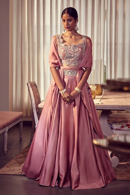 Bhumika Sharma_Pink Linen Satin Embroidered Lehenga Set_Online_at_Aza_Fashions