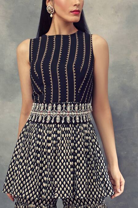 Buy_Bhumika Sharma_Black Georgette Round Peplum Kurta Sharara Set_Online_at_Aza_Fashions