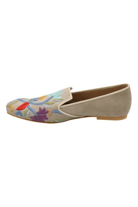 Buy_Veruschka By Payal Kothari_Beige Embroidered Floral Loafers_Online_at_Aza_Fashions