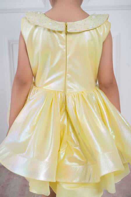Hoity Moppet Yellow Organza Pearls Ruffle Fit And Flare Dress at Aza Fashions Hoity Moppet_Yellow Organza Pearls Ruffle Fit And Flare Dress _at_Aza_Fashions