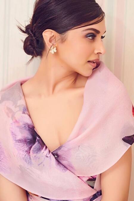 Gauri & Nainika Pink Printed Organza Shawl Collar Floral Wrap Dress Online at Aza Fashions Gauri & Nainika_Pink Printed Organza Shawl Collar Floral Wrap Dress _Online_at_Aza_Fashions