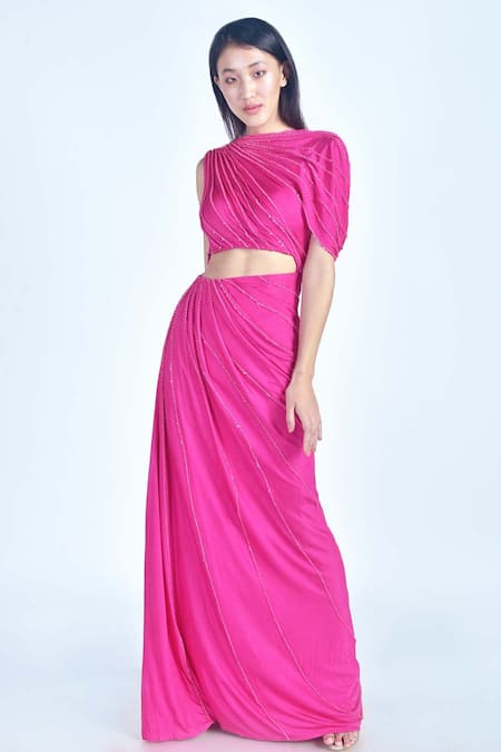 Monisha Jaising Cutout Draped Saree Gown 