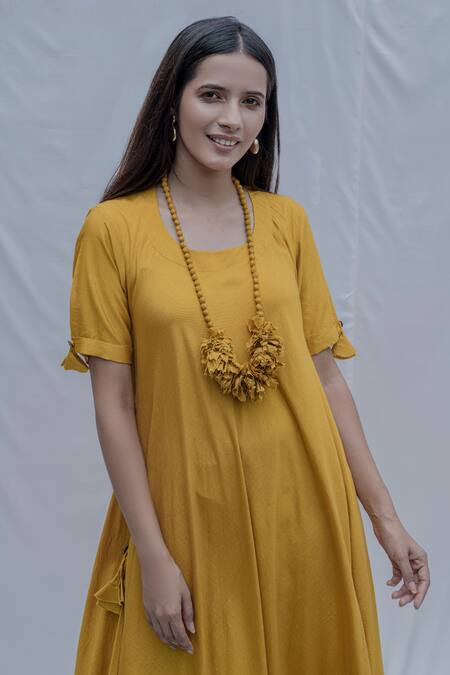 Shop_Bohame_Yellow Tencel Asymmetric Dress _Online_at_Aza_Fashions