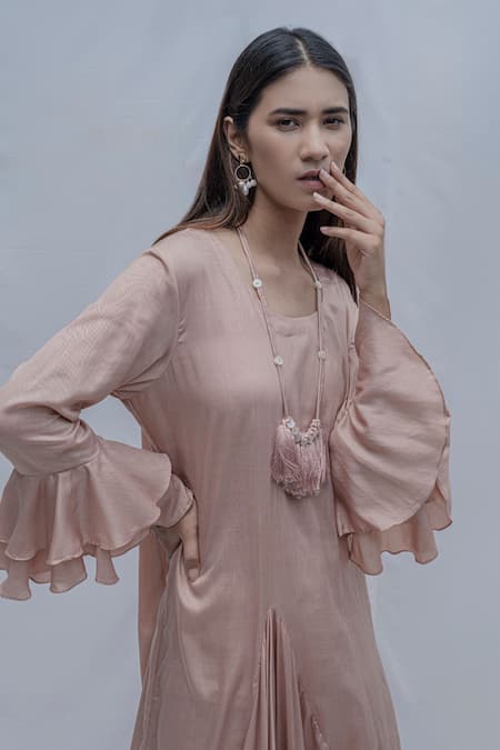 Bohame_Pink Tencel Draped Dress _Online_at_Aza_Fashions