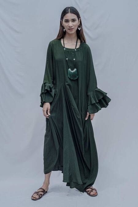 Buy_Bohame_Green Tencel Draped Dress _Online_at_Aza_Fashions